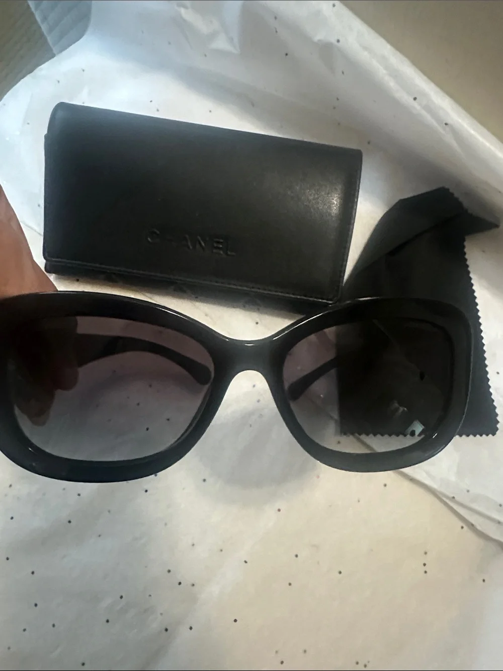 Authentic CHANEL Black Oversized Rectangle Sunglasses with Quilted Logo Case